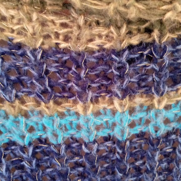 Gorgeous Cowl Neck Open Knit Chunky Sweater Turquoise Blue & Green W Gold Flecks - Picture 10 of 12